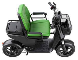  &ldquo;Black Electric Mobility Scooter with Green Upholstery, Transparent PNG&rdquo;.