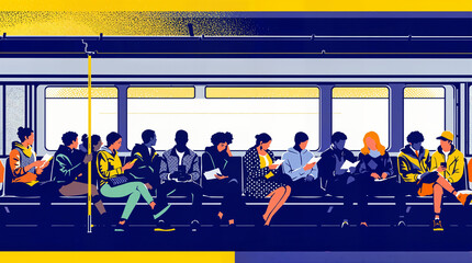 Urban Transit Passengers Pop Art Subway Commute