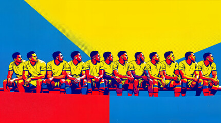 Pop Art Illustration of a Sports Team on the Sideline