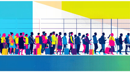  Pop Art Illustration of Travelers at Boarding Gate