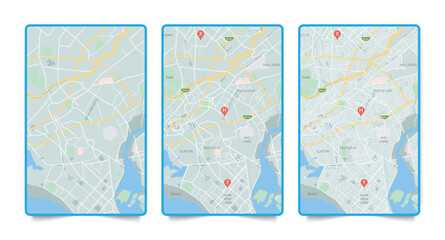 Urban basic, medium or high detailed map, vector illustration of city map with beach port