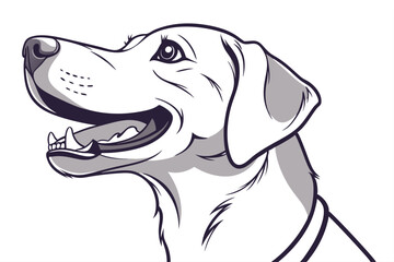 Charming Black and White Illustration of a Labrador Retriever with an Open Mouth and Energetic Expression Enjoying Life