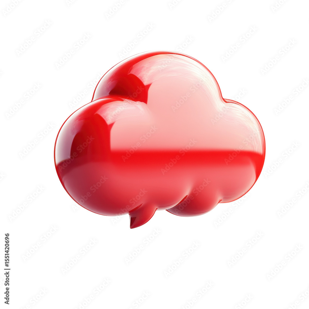 Poster glossy red cloud bubble communication icon social media message shiny on transparent background