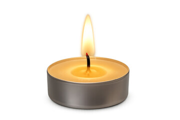Burning tealight candle with transparent background illuminating serenity