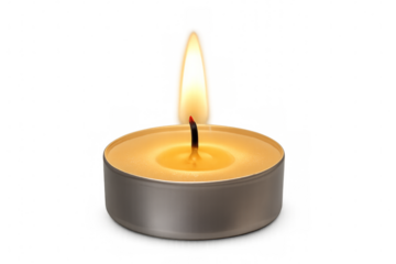 Burning tealight candle with transparent background illuminating serenity
