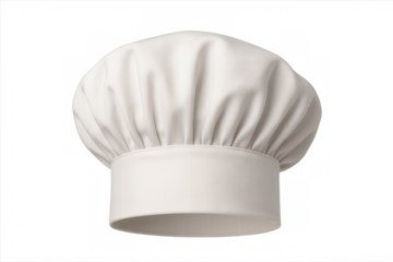 Classic white chef hat: professional cooking uniform headwear on transparent background