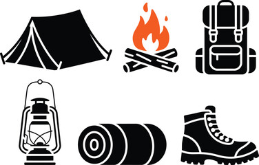 camping icons set