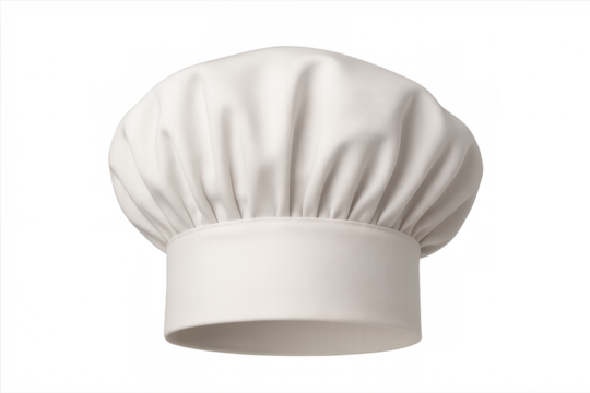 Classic white chef hat: professional cooking uniform headwear on transparent background