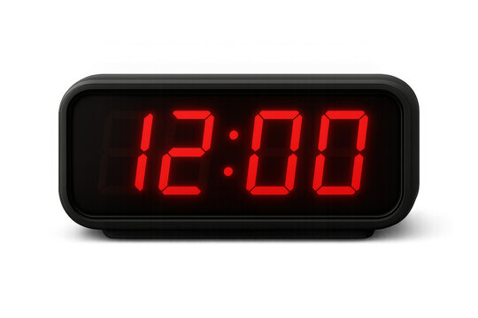 Digital alarm clock displaying 12:00 on transparent background - Powered by Adobe