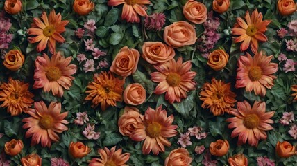 seamless image of colorful vibrant flowers, tileable, perfect for digital decorations, PowerPoint, and background