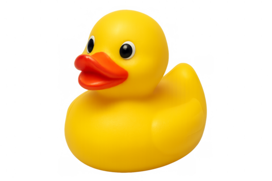 Yellow rubber duck toy floating on transparent background