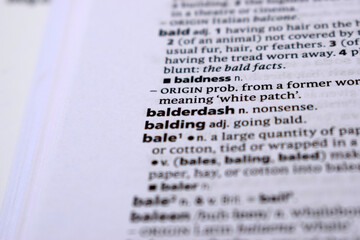 Close Up Of English Dictionary Page With Definition Word -Balderdash