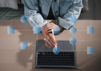Business process and workflow automation with flowchart. Businessman in the background, managing...