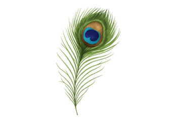 Fototapeta premium Vibrant peacock feather showing its iridescence on transparent background