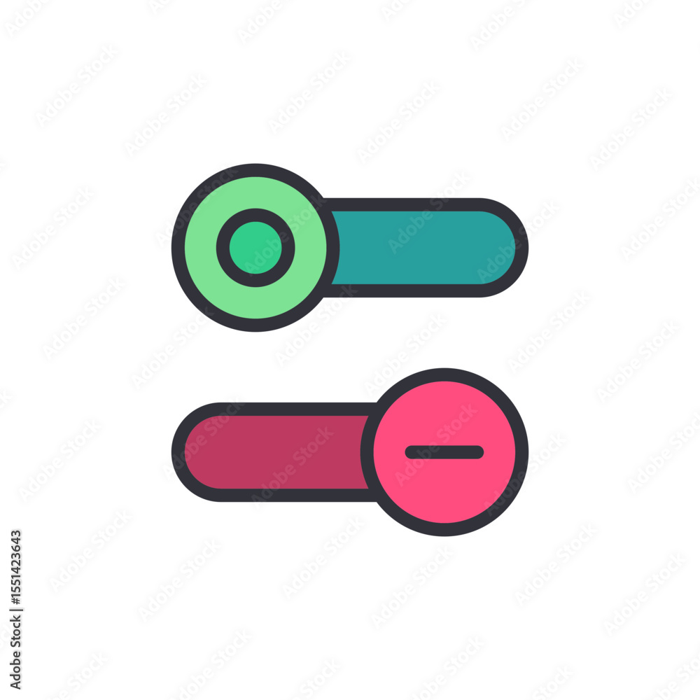 Poster toggle switch depicting on and off states for user interface