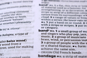 Close Up Of English Dictionary Page With Definition Word -Band