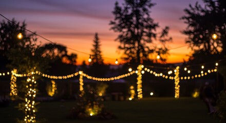 Sunset Serenade: Twinkling Lights Adorn a Tranquil Garden