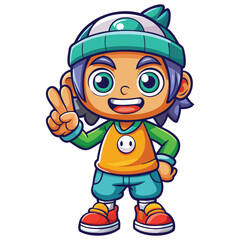 Obraz premium Cute Boy Showing Victory Sign.