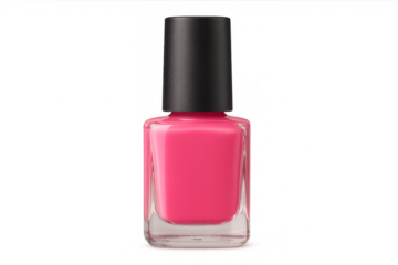 Pink nail polish bottle standing on transparent background