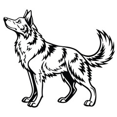 Majestic Wolf Standing Tall A Striking Black and White Illustration of Strength Loyalty and Wild Beauty in a Canine Form