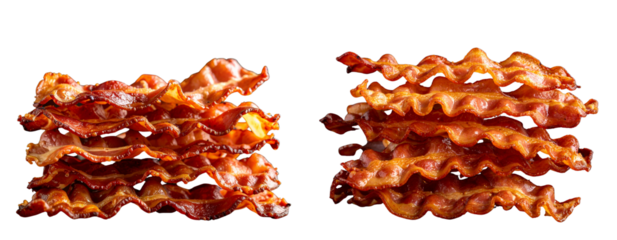 Crispy Bacon with Pepper Crust and Herbs Scattered Layout Isolated on Black Transparent Background PNG