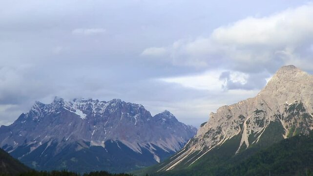 Panorama view Zugspitze mountain alpine landscape in Alps Tyrol Austria.