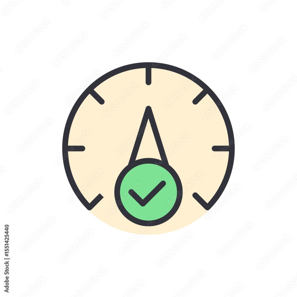 Poster clock with check mark symbolizing punctuality and task completion