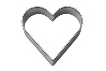 Metallic heart shaped cookie cutter on transparent background