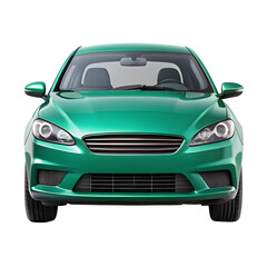 Sea Green Car Front View Isolated on Pure White Background

