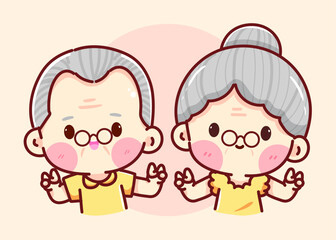 Happy Grandparents Cute cartoon illustration of happy elderly couple meditating peacefully