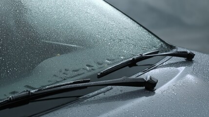 Wet car windshield with wipers