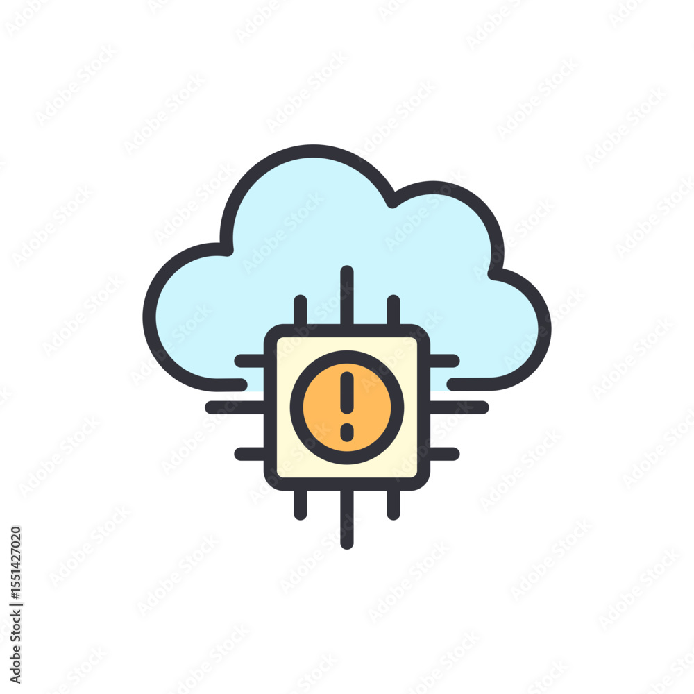 Poster cloud computing with exclamation mark symbolized as error message