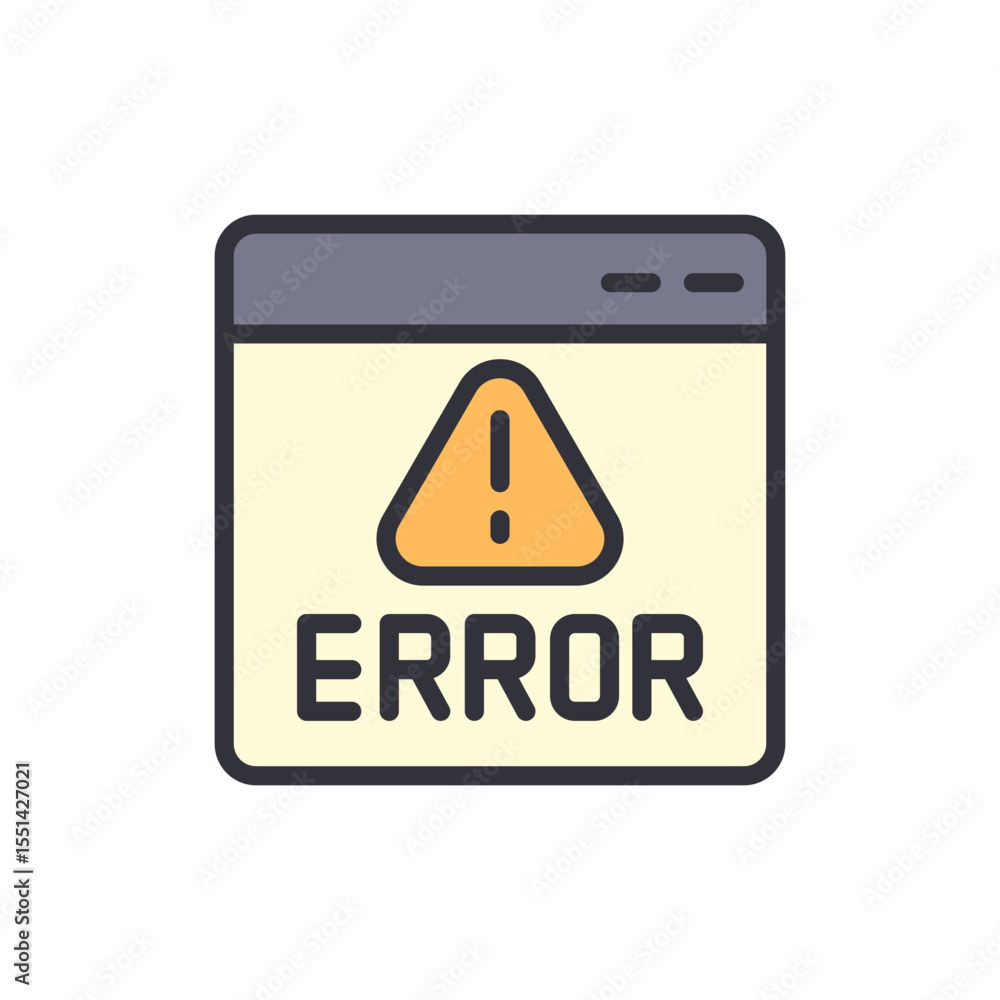 Poster illustrated computer error window with exclamation mark on transparent