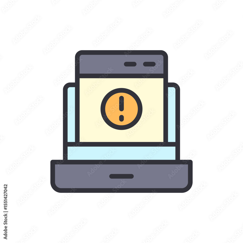 Poster conceptual illustration of a laptop showing an error or warning message