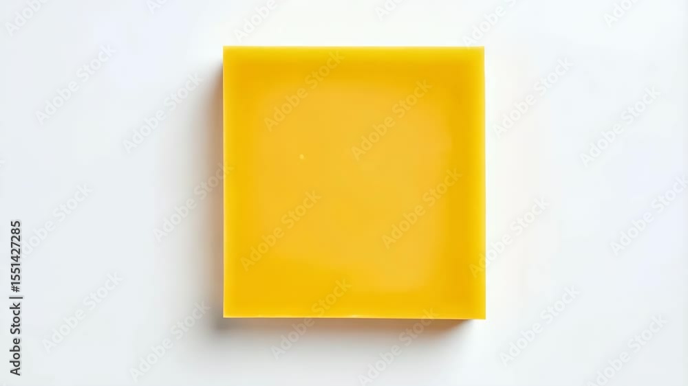 Poster minimalist clean image of a vibrant yellow square slab of wax casting a soft shadow on bright white 