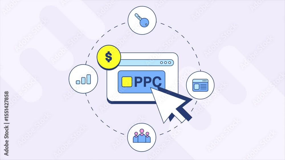 Poster cursor clicks to conversion, ppc ad strategies connects with keywords analytics , audience insights 