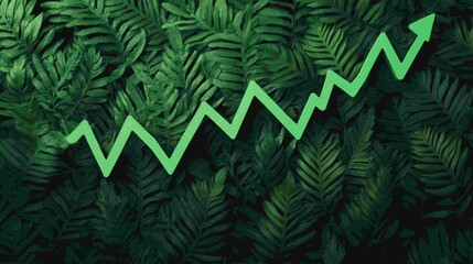 Financial Growth Chart Overlayed on Lush Green Foliage Textures and Patterns
