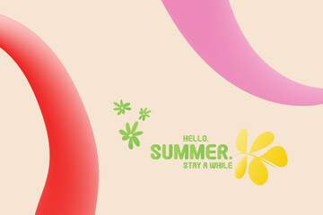 Summer abstract background with bright pastel colors hand drawn lines. Modern art minimalist style design template for sales, horizontal poster, header, cover, social media, fashion ads