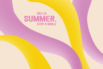 Summer abstract background with bright pastel colors hand drawn lines. Modern art minimalist style design template for sales, horizontal poster, header, cover, social media, fashion ads