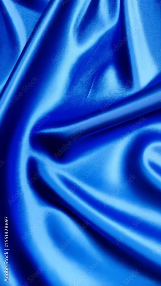 Poster abstract close-up of blue and yellow silk fabric with flowing waves and soft shadows, creating a tex