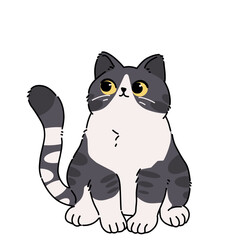 Curious gray cat staring up illustration cartoon 