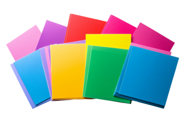 Set of vibrant colored index cards neatly arranged for efficient study organization and memory enhancement techniques isolated on transparent background PNG