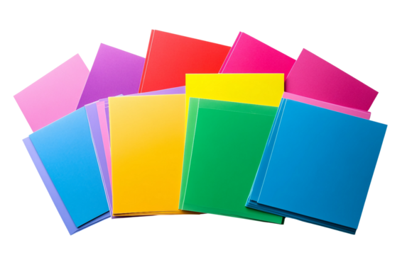 Set of vibrant colored index cards neatly arranged for efficient study organization and memory enhancement techniques isolated on transparent background PNG