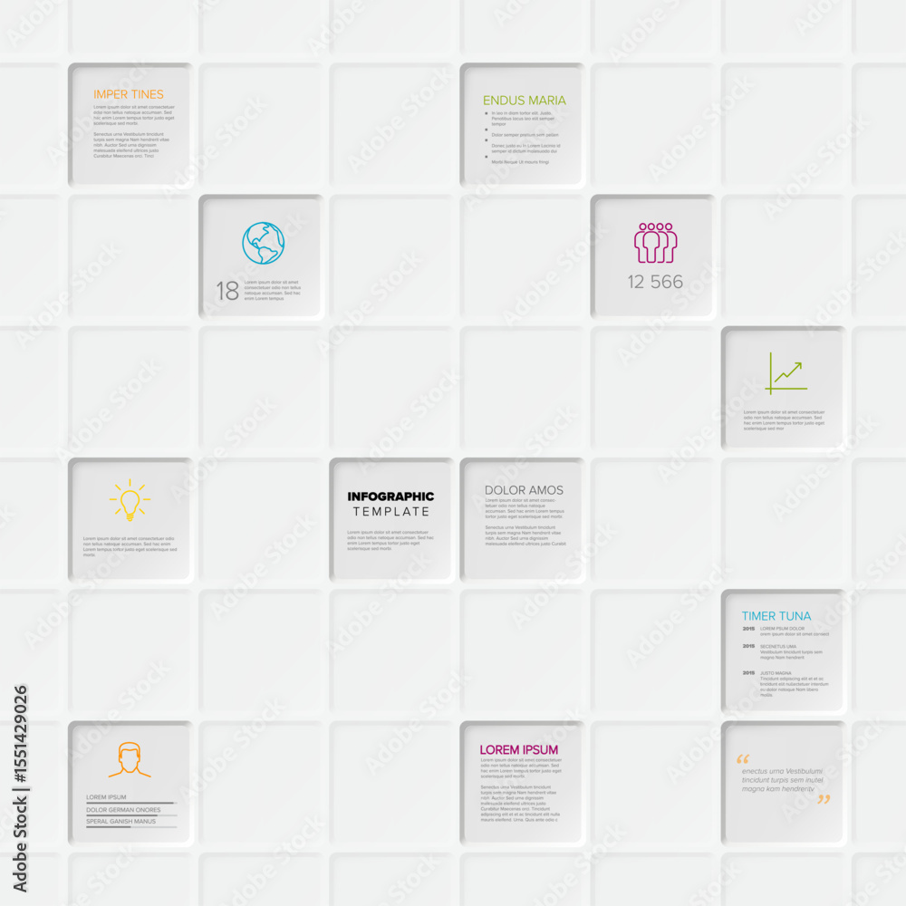 Aufkleber this modern infographic template features a clean white grid of squares for data presentation, perfe