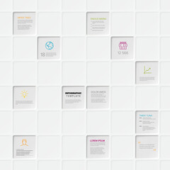 This modern infographic template features a clean white grid of squares for data presentation, perfect for various business and design needs. Customizable infographic template with minimalist design.
