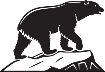 Silhouette of a walking bear on a rocky surface, designed in bold vector style—ideal for wildlife themes or nature logos.