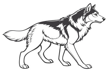 Majestic Wolf Illustration A Striking Image of Wildlife Portraying the Essence of Wilderness and Natural Beauty in Detailed Black and White