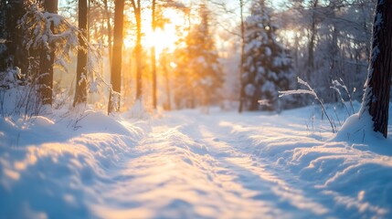 Winter Abstract Landscape: Sunlight in Winter Forest