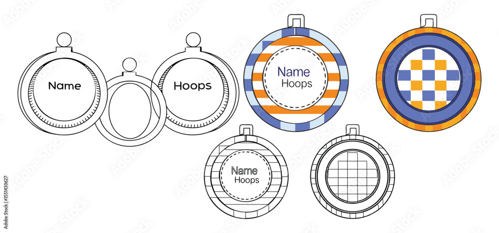Aufkleber decorative vector illustration of round name and hoops designs featuring various patterns and text o
