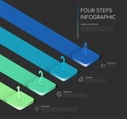 A modern four-step infographic design with a clear process flow. This versatile infographic illustrates sequential business steps, perfect for presentations and explaining a complex process.